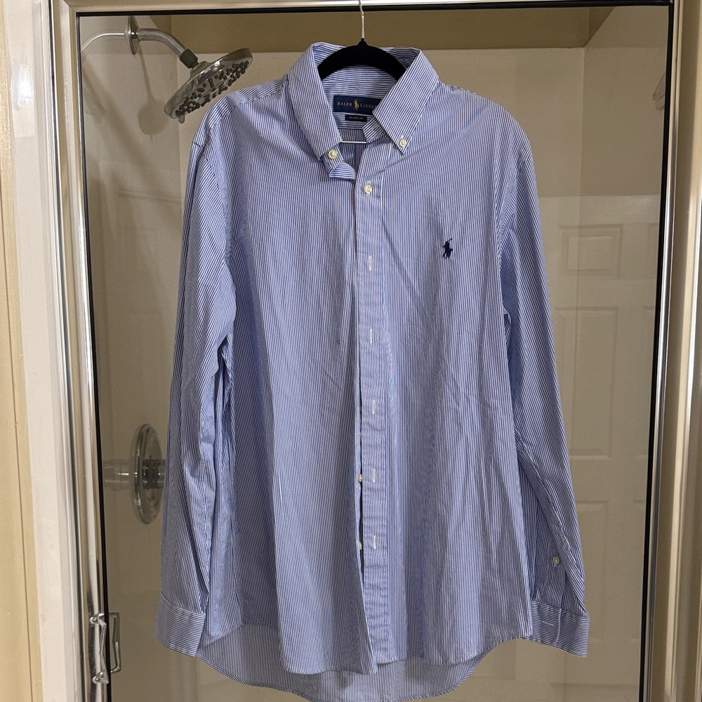 Polo by Ralph Lauren Men's Light Blue Striped Shirt